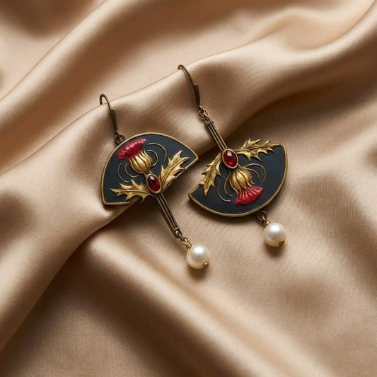 Aretes Boho con Perlas y Cristal Rojo