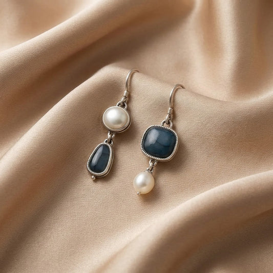 Aretes Vintage con Piedra Natural Azul