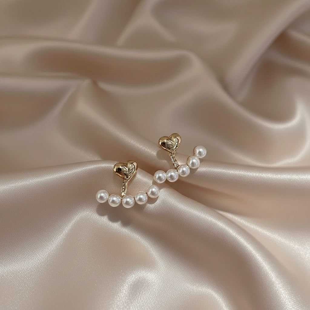 Pendientes Colgantes de Corazón con Perla en Oro